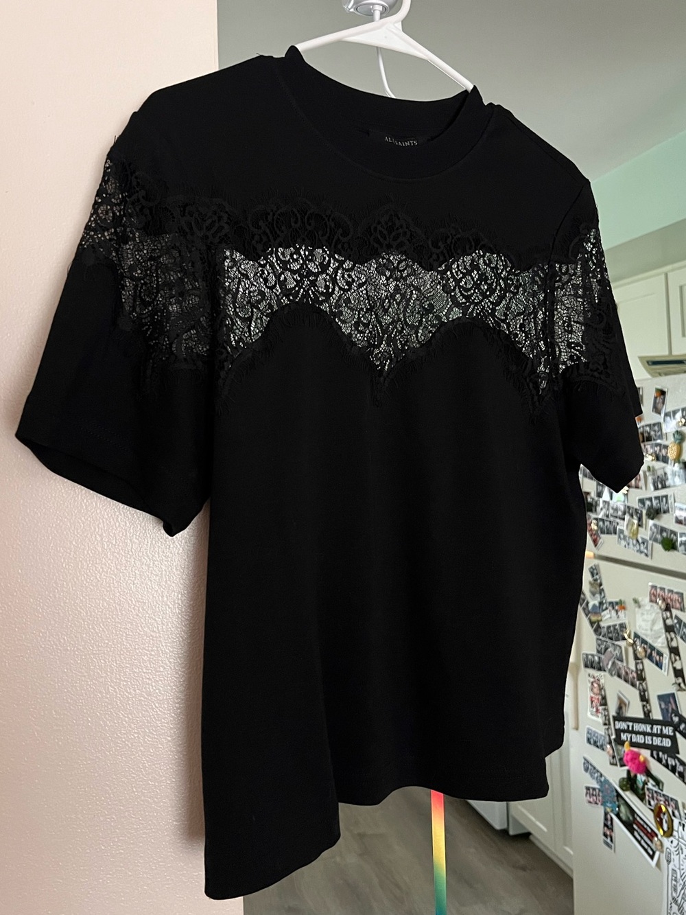 All Saints Black Lace Yoke Tee - Short Sleeve - Picture 4 of 4